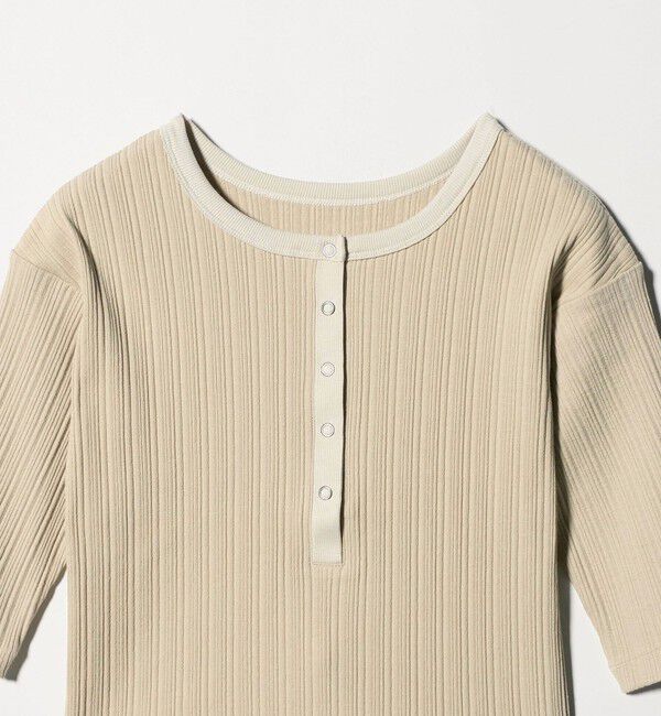 BEAUTY&YOUTH UNITED ARROWS「【WEB限定】ランダムリブ ヘンリーネック スナップ 5分袖Tシャツ」|Tシャツ・カットソー|