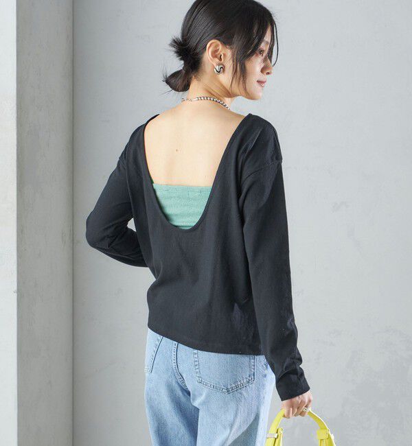 SHIPS for women「【SHIPS別注】onit:〈手洗い可能〉ラフィ 天竺 バック オープン ロング スリーブ◇」|Tシャツ・カットソー|