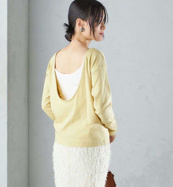 SHIPS for women「【SHIPS別注】onit:〈手洗い可能〉ラフィ 天竺 バック オープン ロング スリーブ◇」|Tシャツ・カットソー|