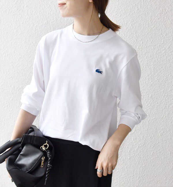 SHIPS any「《追加予約》【SHIPS any別注】LACOSTE:〈洗濯機可能〉ピケ クルーネック ロンT 26AW」|Tシャツ・カットソー|ホワイト