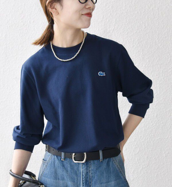 SHIPS any「《追加予約》【SHIPS any別注】LACOSTE:〈洗濯機可能〉ピケ クルーネック ロンT 26AW」|Tシャツ・カットソー|ネイビー