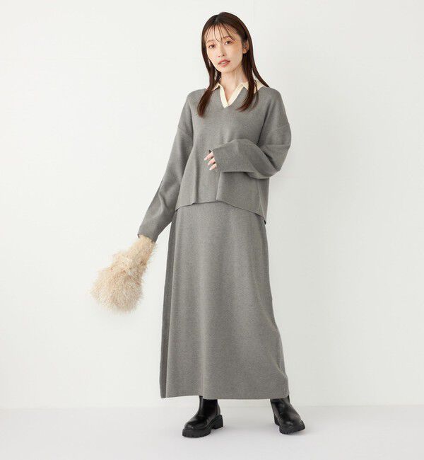 SHIPS Colors 「SHIPS Colors:〈手洗い可能〉スキッパー ニット &times; スカート セットアップ◇」|ニット・セーター|