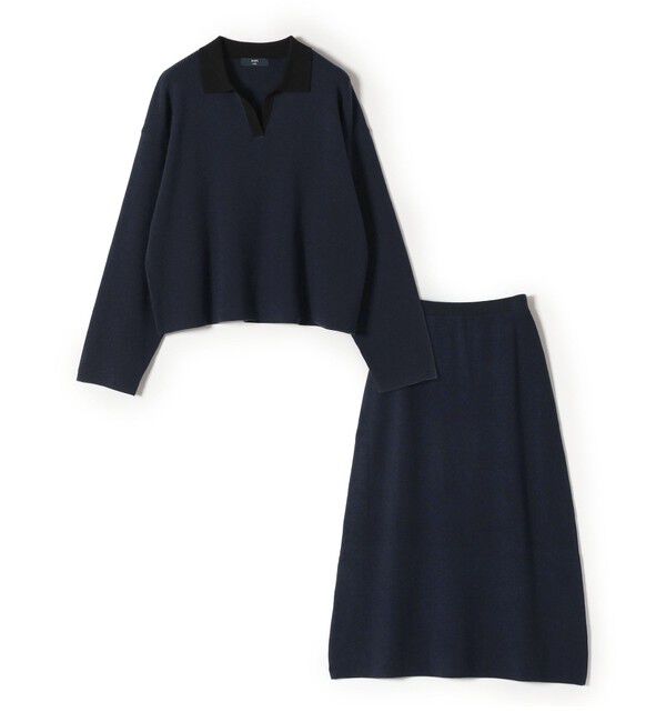 SHIPS Colors 「SHIPS Colors:〈手洗い可能〉スキッパー ニット &times; スカート セットアップ◇」|ニット・セーター|ネイビー
