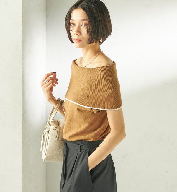 SHIPS for women「〈手洗い可能〉綿 ポリエステル 配色 2WAY 半袖 ニット」|ニット・セーター|