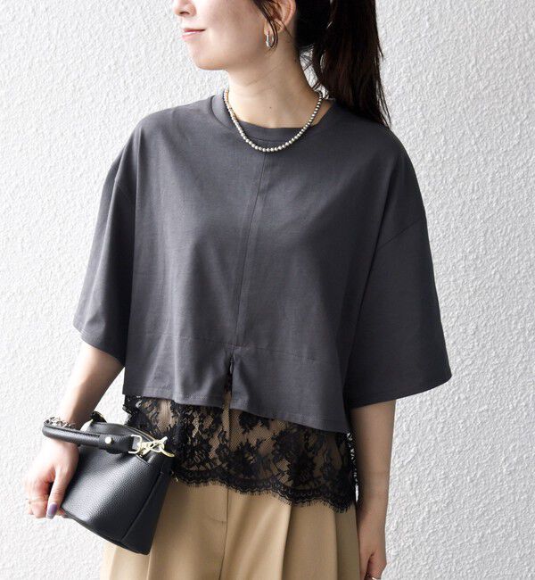 SHIPS any「SHIPS any:〈洗濯機可能〉ジップ レース ヘム ハーフスリーブ TEE」|Tシャツ・カットソー|