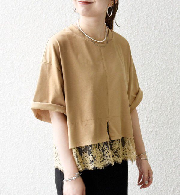 SHIPS any「SHIPS any:〈洗濯機可能〉ジップ レース ヘム ハーフスリーブ TEE」|Tシャツ・カットソー|