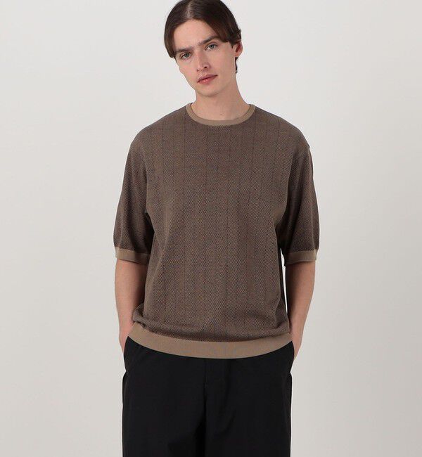 TOMORROWLAND MENS「TOMORROWLAND tricot ヘリンボーン柄 強撚ハイゲージコットンニットTシャツ」|ニット・セーター|