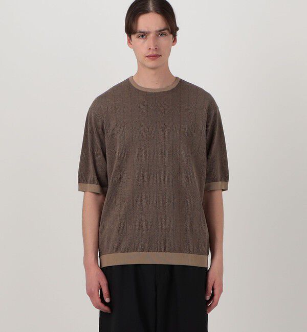 TOMORROWLAND MENS「TOMORROWLAND tricot ヘリンボーン柄 強撚ハイゲージコットンニットTシャツ」|ニット・セーター|