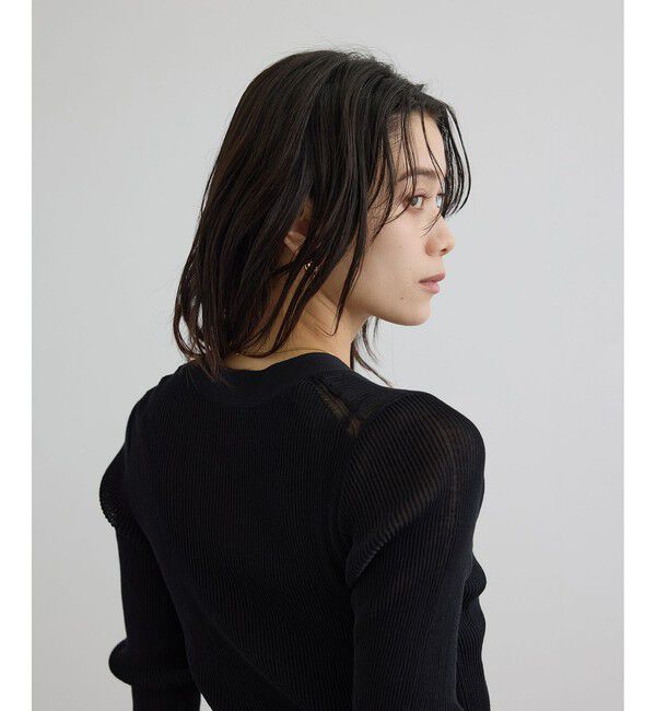 SALON adam et rope'「【WEB限定】シアーリブニットVネックカーディガン」|カーディガン|
