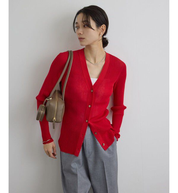 SALON adam et rope'「【WEB限定】シアーリブニットVネックカーディガン」|カーディガン|レッド(60)