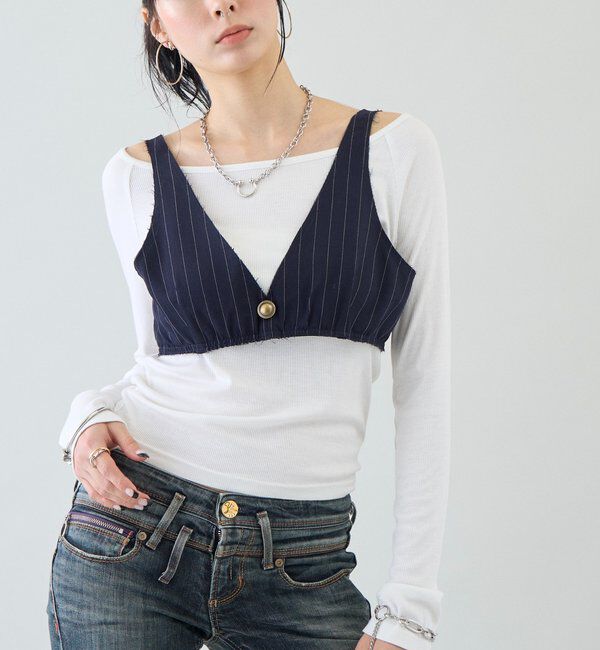  「【SixM 】 Stripe Bustier」|シャツ・ブラウス|