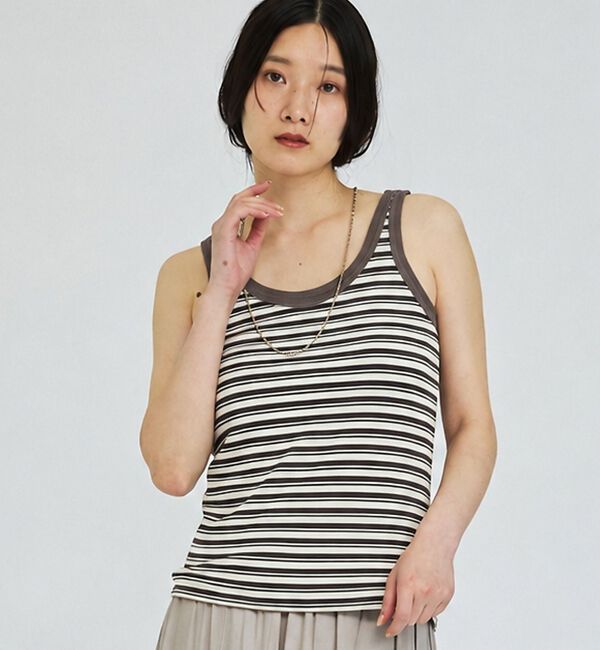 abahouse mavie「【カップ付き】ボーダータンクトップ」|キャミソール|ブラック