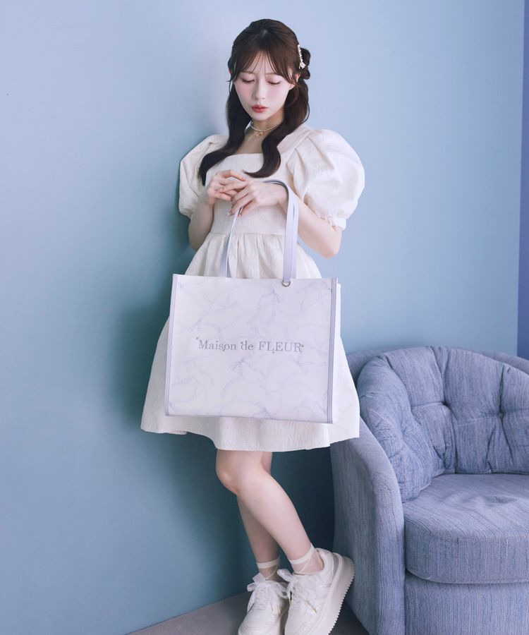 Maison de FLEUR「リボンパールプリントマルチポケットトートバッグ」|トートバッグ|