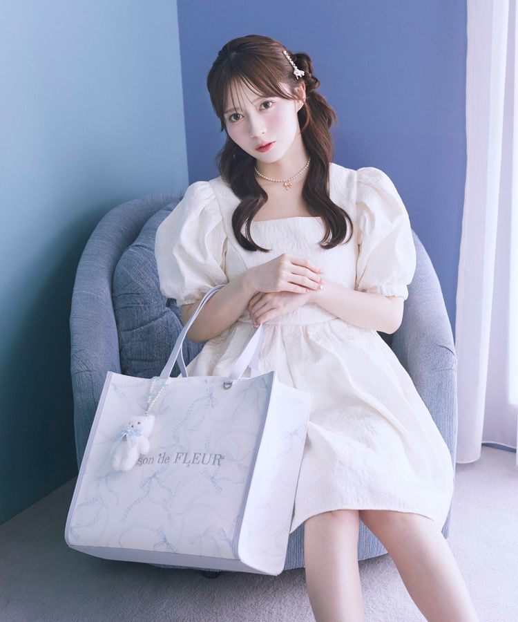 Maison de FLEUR「リボンパールプリントマルチポケットトートバッグ」|トートバッグ|