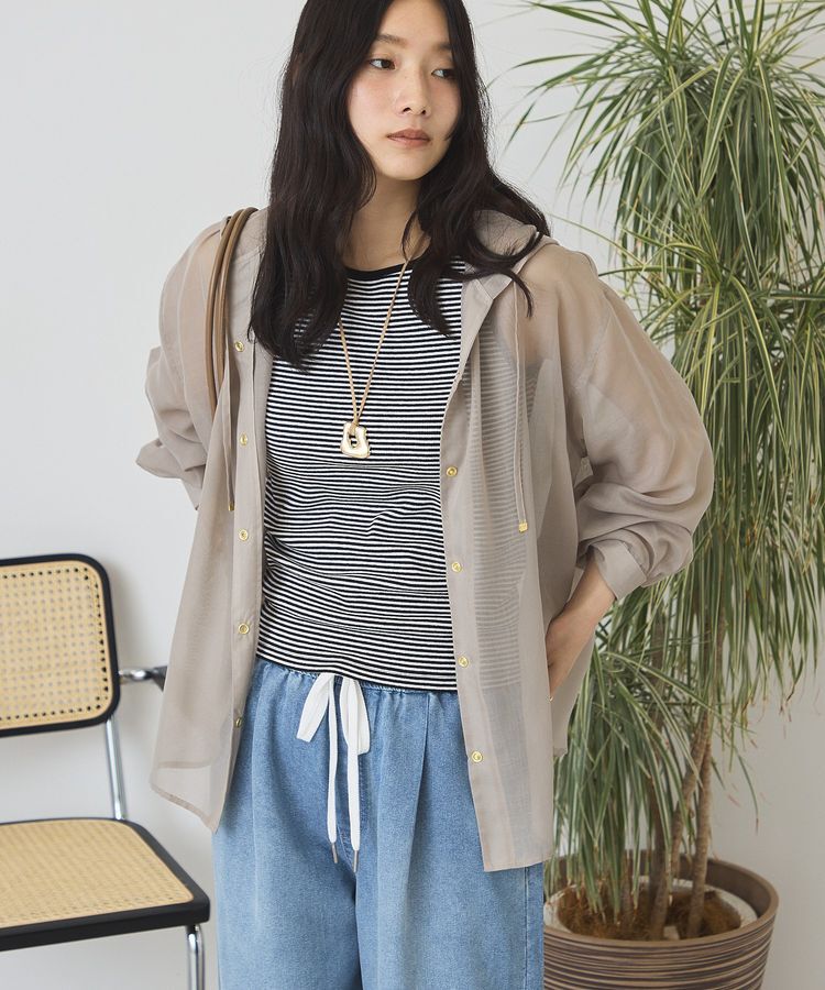 AMERICAN HOLIC「【イージーケア】シアーフーディーシャツ」|シャツ・ブラウス|Gray Beige