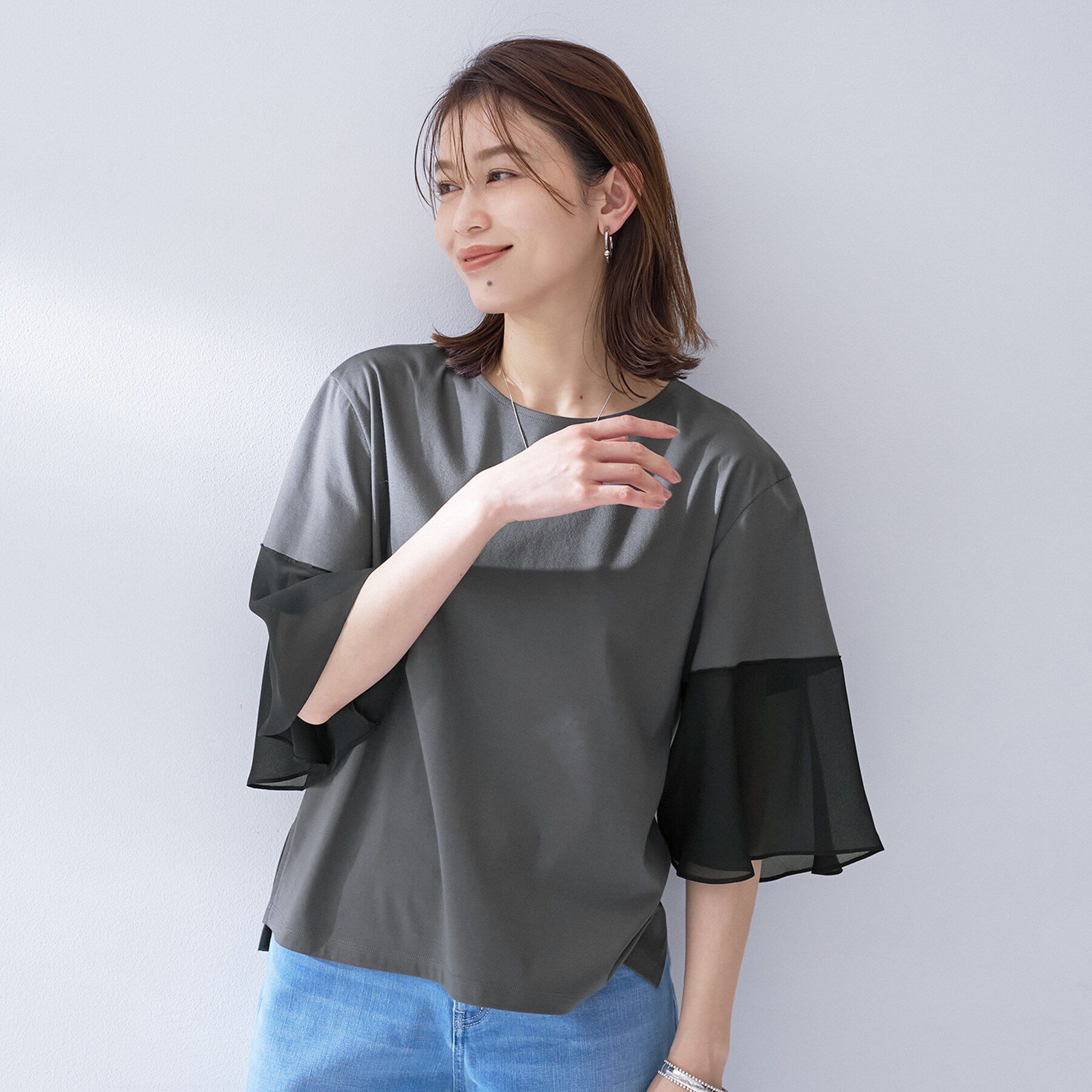 UNTITLED「【洗える/華奢見え】袖シアープルオーバー」|Tシャツ・カットソー|
