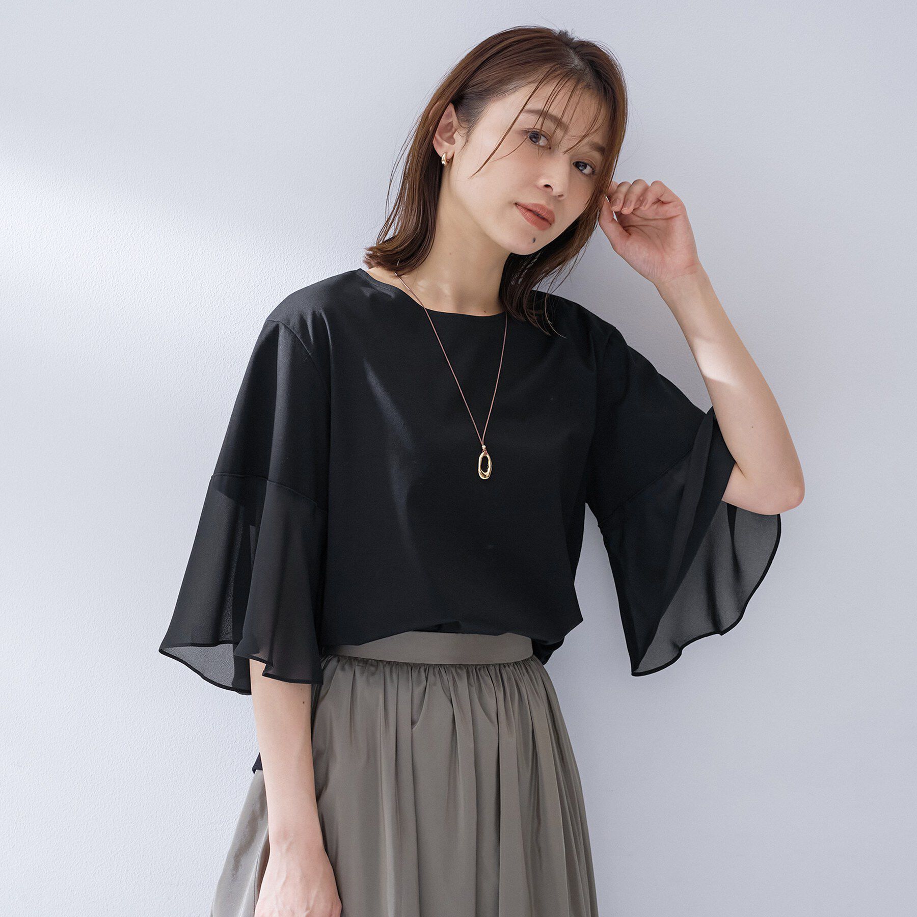 UNTITLED「【洗える/華奢見え】袖シアープルオーバー」|Tシャツ・カットソー|