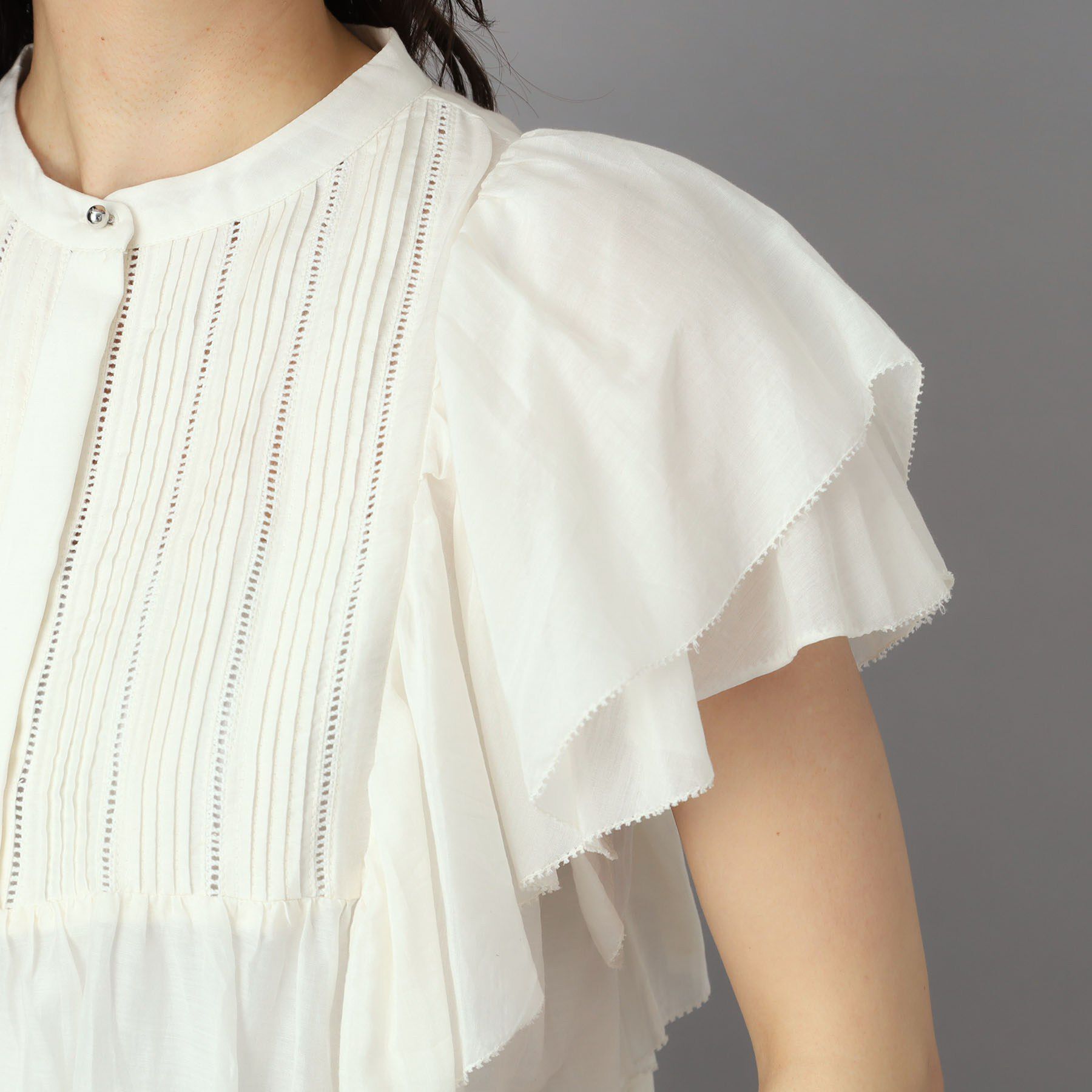 DRESSTERIOR「コットンシルク ラッフルスリーブ ブラウス」|シャツ・ブラウス|