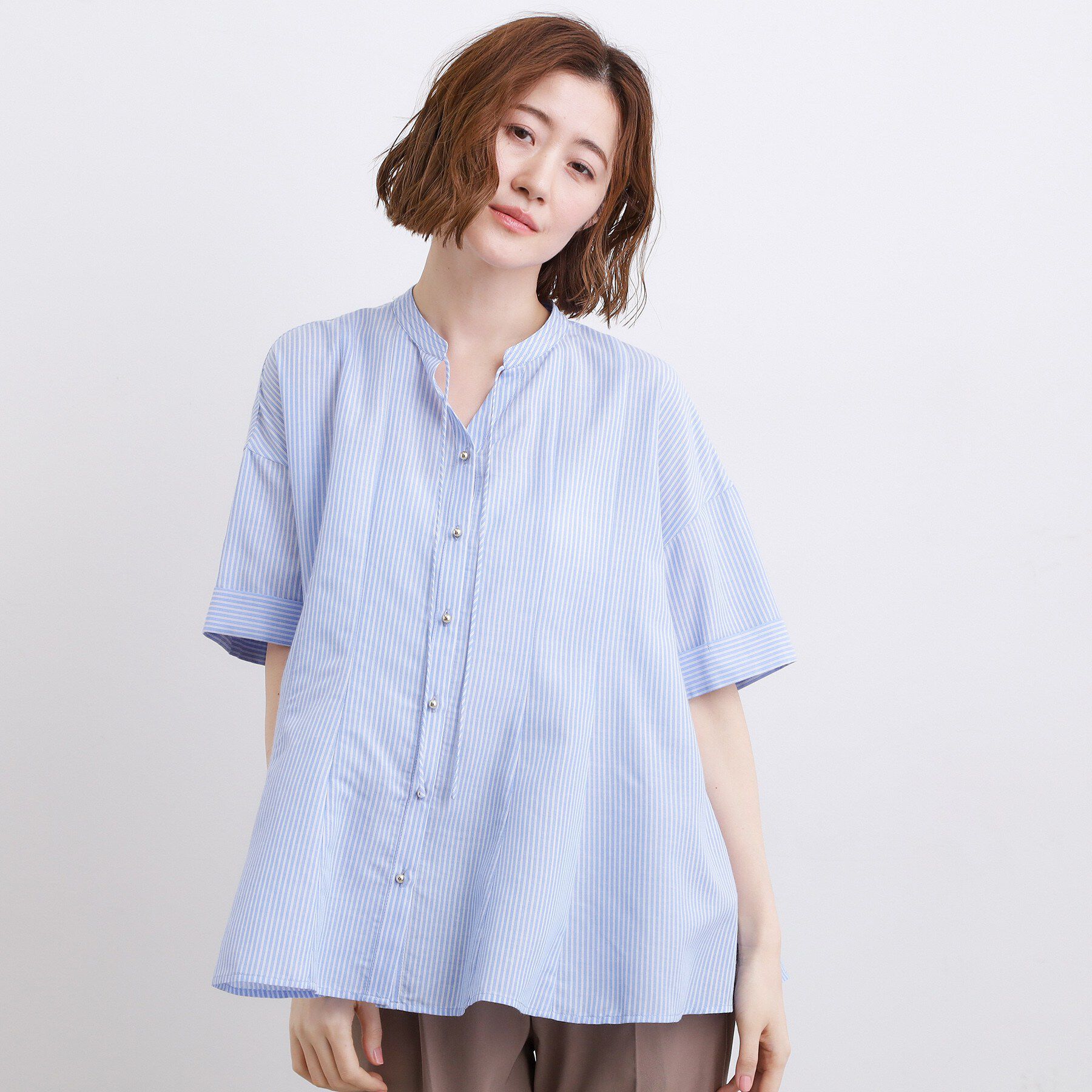 grove「【洗濯機OK・ひんやり】さらっと軽やか、夏のフレアシャツ」|シャツ・ブラウス|ブルー(392)