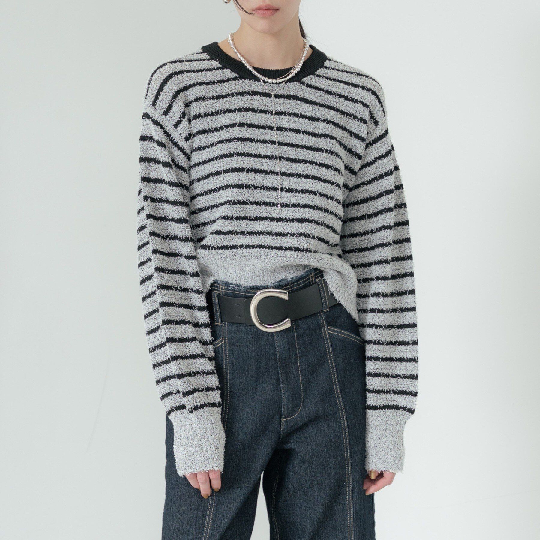 GALLEST「ファンシーヤーンボーダーニット」|ニット・セーター|ライトグレー(311