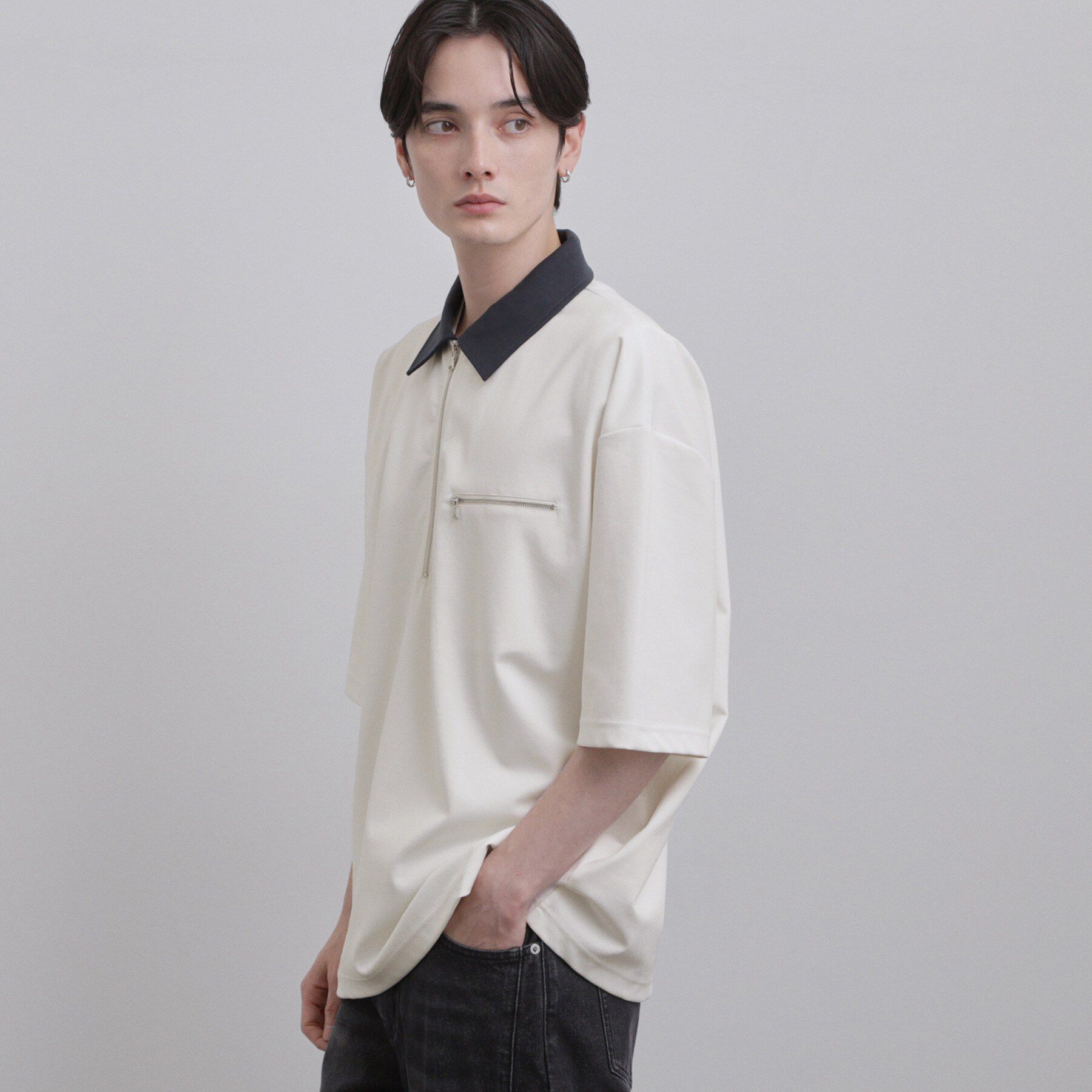 tk.TAKEO KIKUCHI「【人気商品！】カラースイッチハーフジップポロ/ドロップショルダー/ポロシャツ/ドライタッチ」|Tシャツ・カットソー|