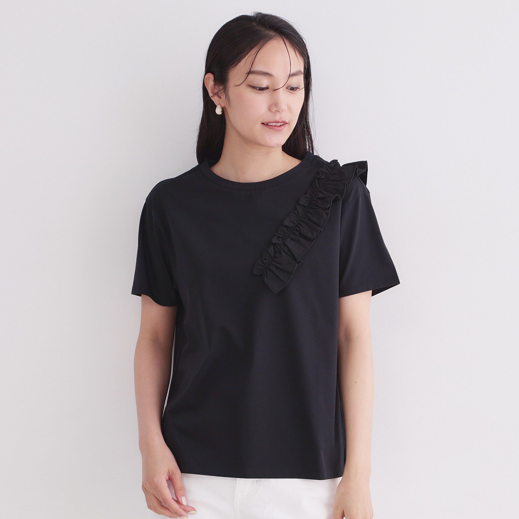OPAQUE.CLIP「【UV／接触冷感】フリルショルダーカットソー《洗濯機OK》」|Tシャツ・カットソー|