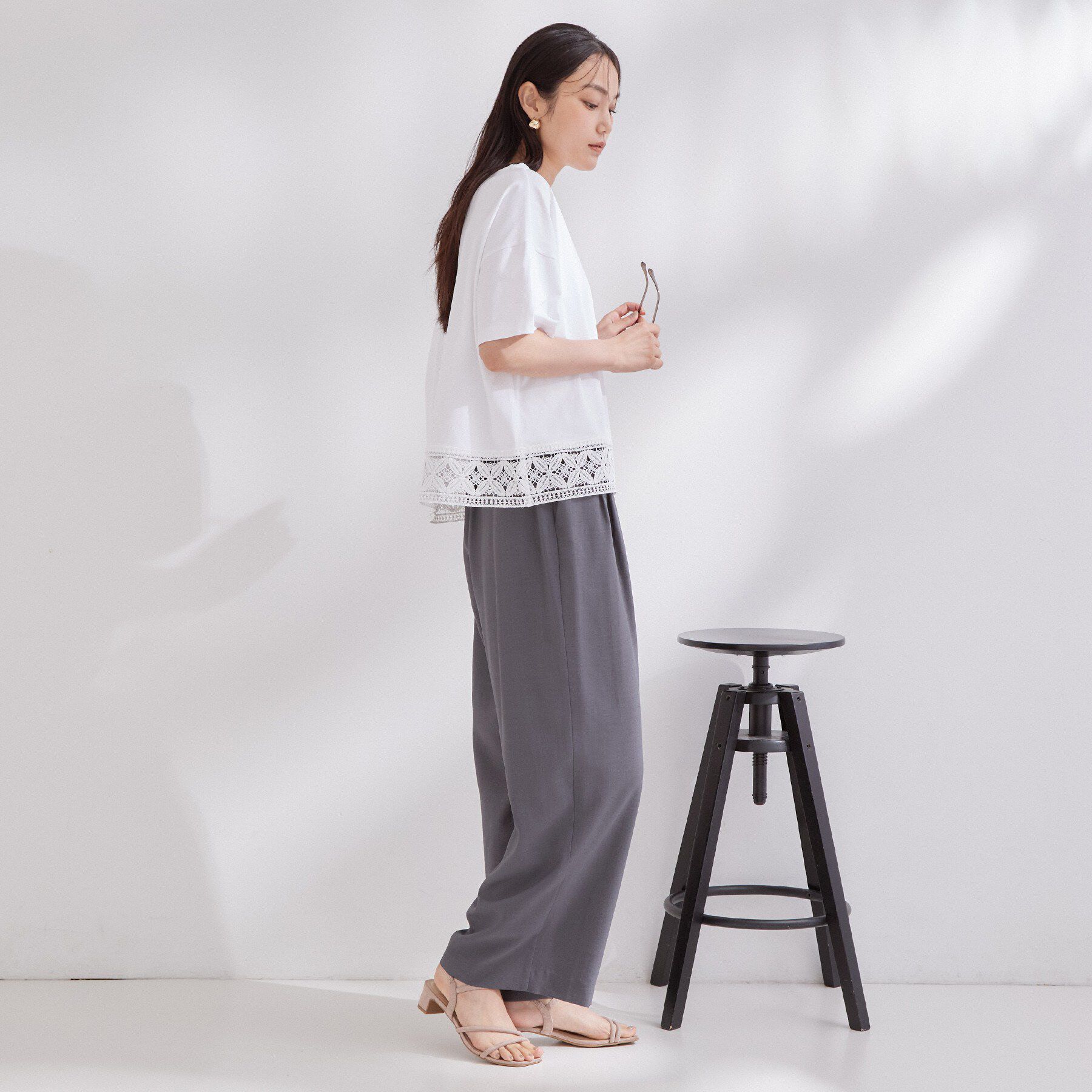 OPAQUE.CLIP「裾レースカットソー【洗濯機OK】」|Tシャツ・カットソー|