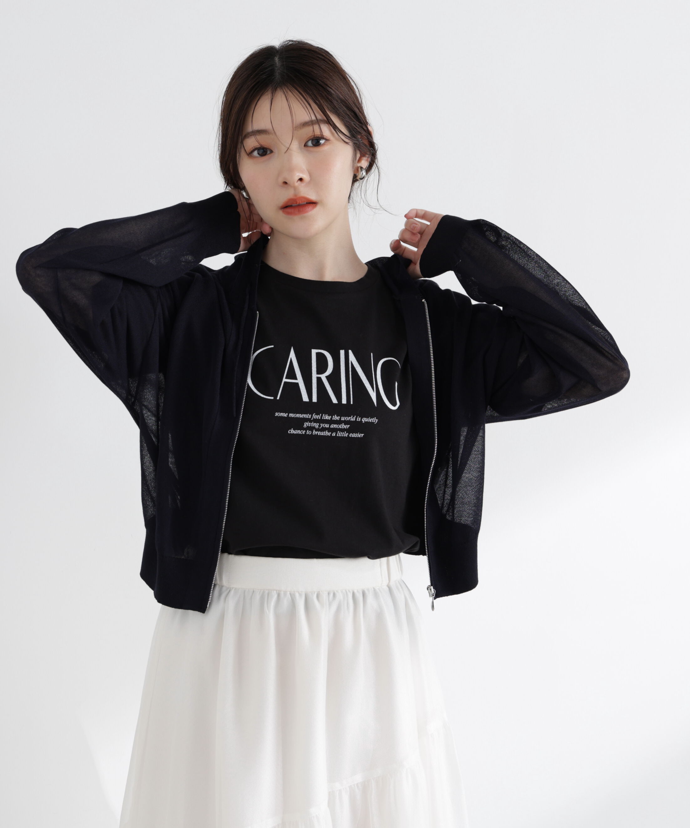 PROPORTION BODY DRESSING「〈a/mie〉シアーニットパーカー」|ニット・セーター|ネイビー