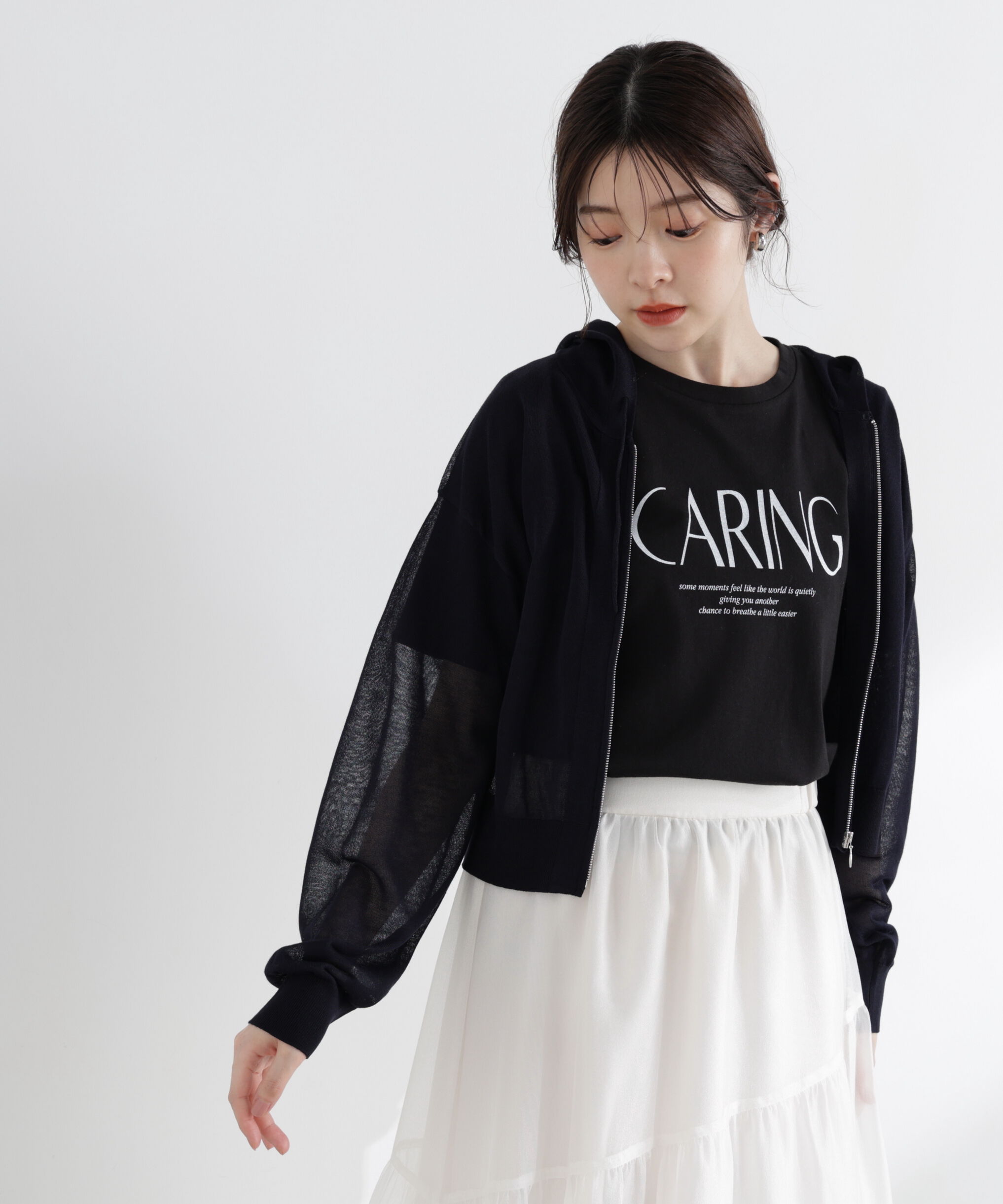 PROPORTION BODY DRESSING「〈a/mie〉シアーニットパーカー」|ニット・セーター|