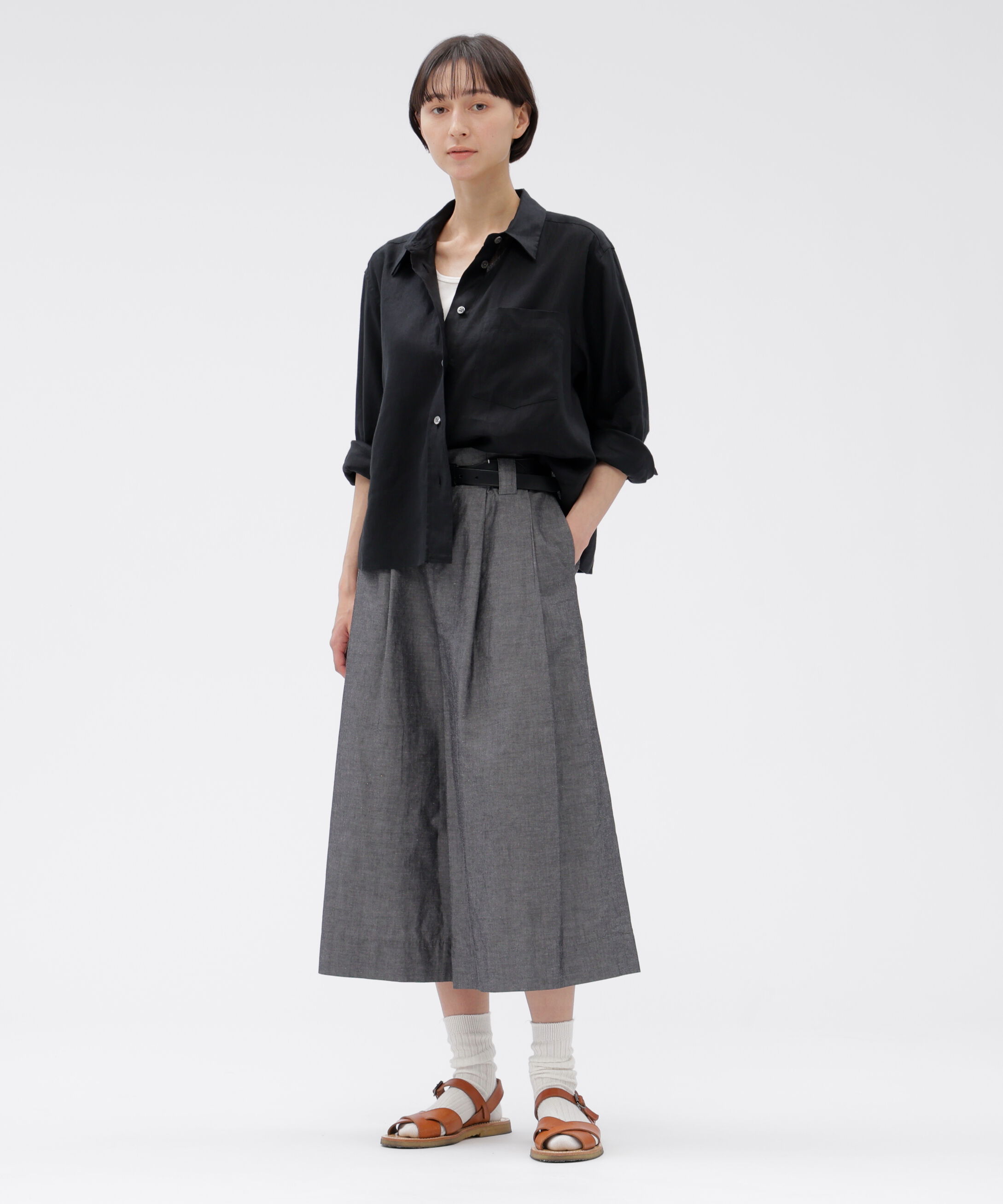  「COTTON RAMIE CHAMBRAY TROUSERS」|キュロット|