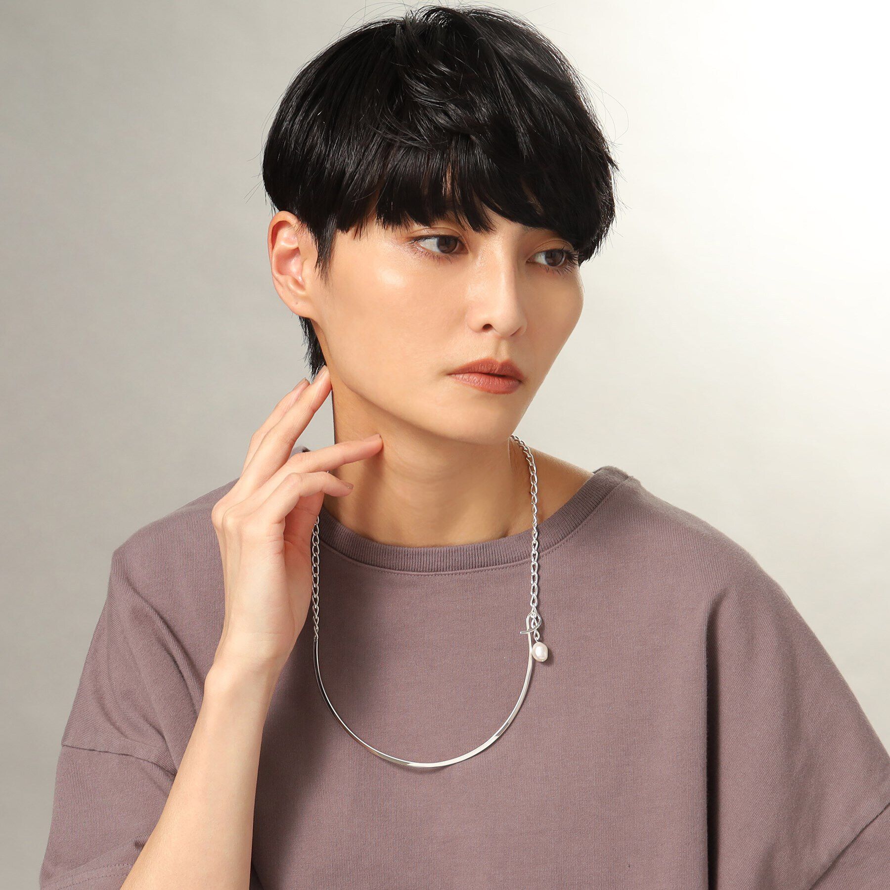 COCOSHNIK ONKITSCH「シルバー マルチチェーンネックレス メタル・パール」|ネックレス|