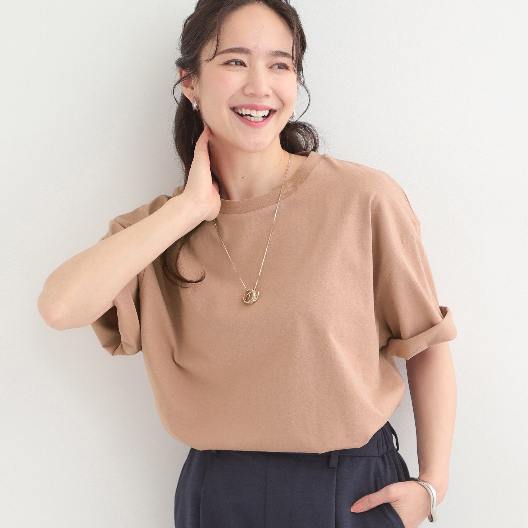 SHOO･LA･RUE「【綿100%/S-LL/プチプラ】ゆるシルエット シンプルTシャツ」|Tシャツ・カットソー|ブラウン(043)