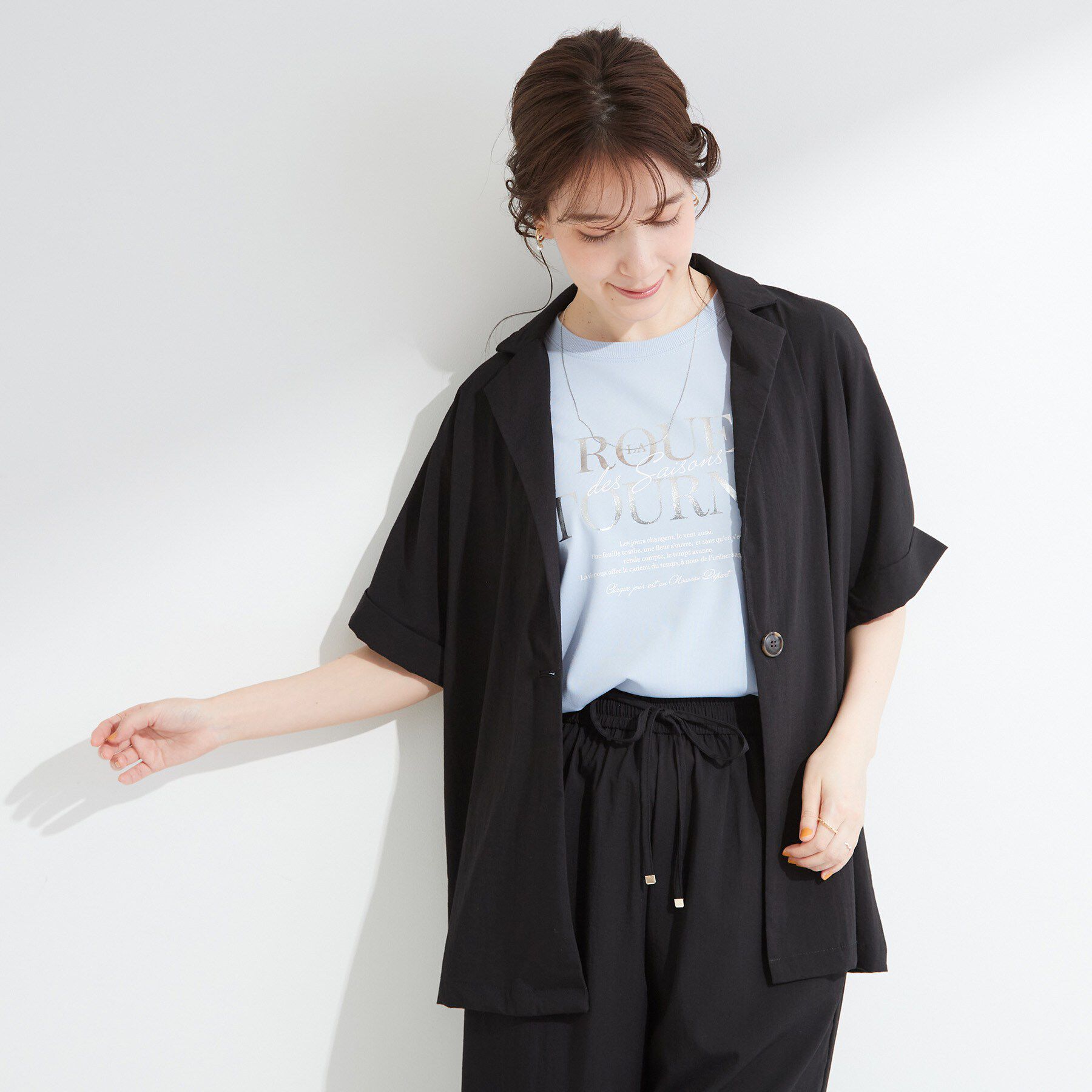 SHOO･LA･RUE「【高レビュー/洗濯機可/セットアップ可】軽凛(かろりん) ひんやり半袖ジャケット」|テーラードジャケット|
