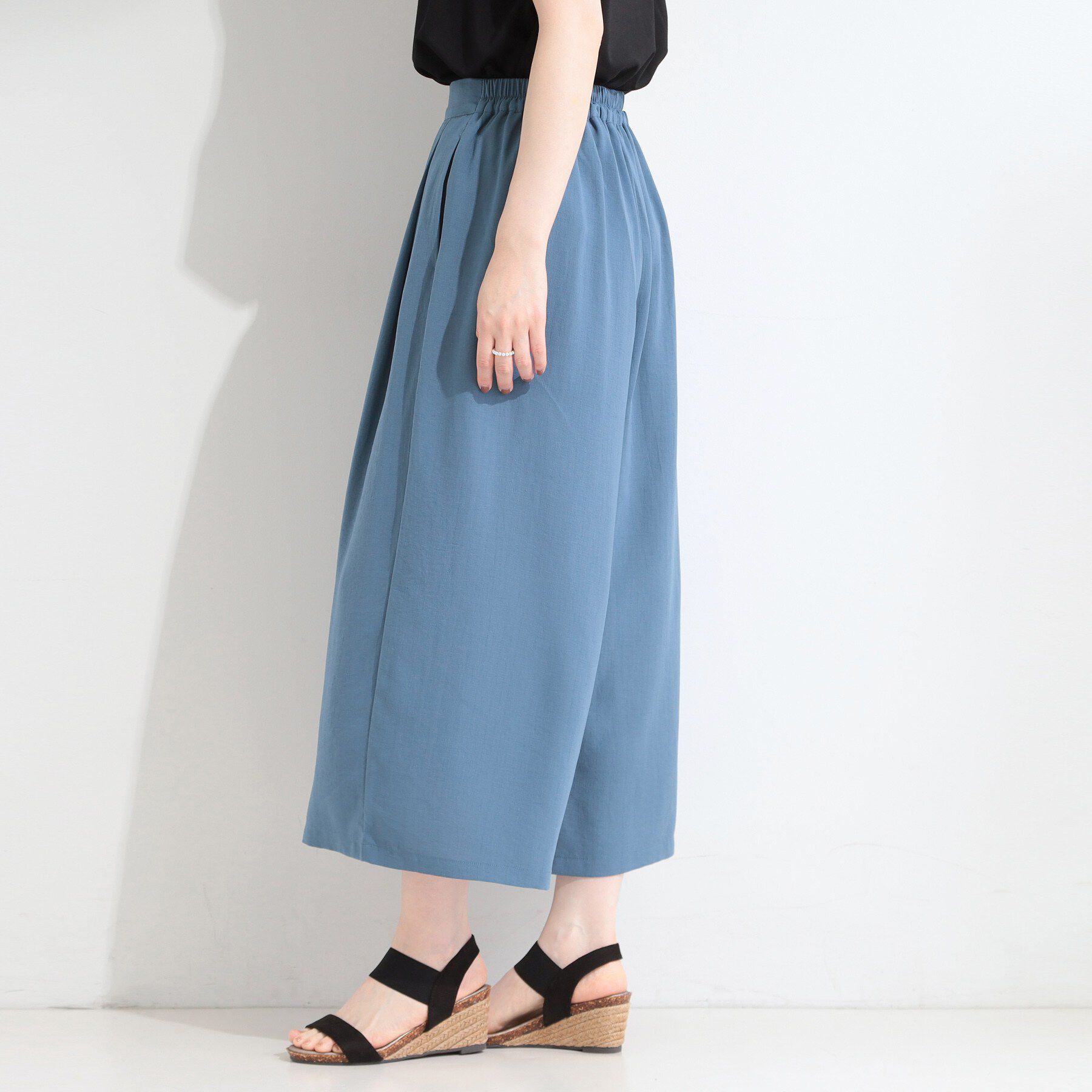 SHOO･LA･RUE「【セットアップ可/S-LL/洗濯機可】上品で涼し気 ゆれる麻調タックスカーチョパンツ」|その他|