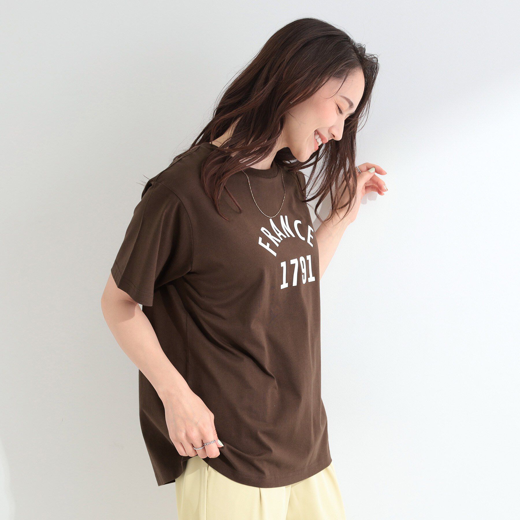 SHOO･LA･RUE「【ひんやり/洗濯機可/S-LL】夏に快適サラサラ感 大人のひんやりプリントTシャツ」|Tシャツ・カットソー|