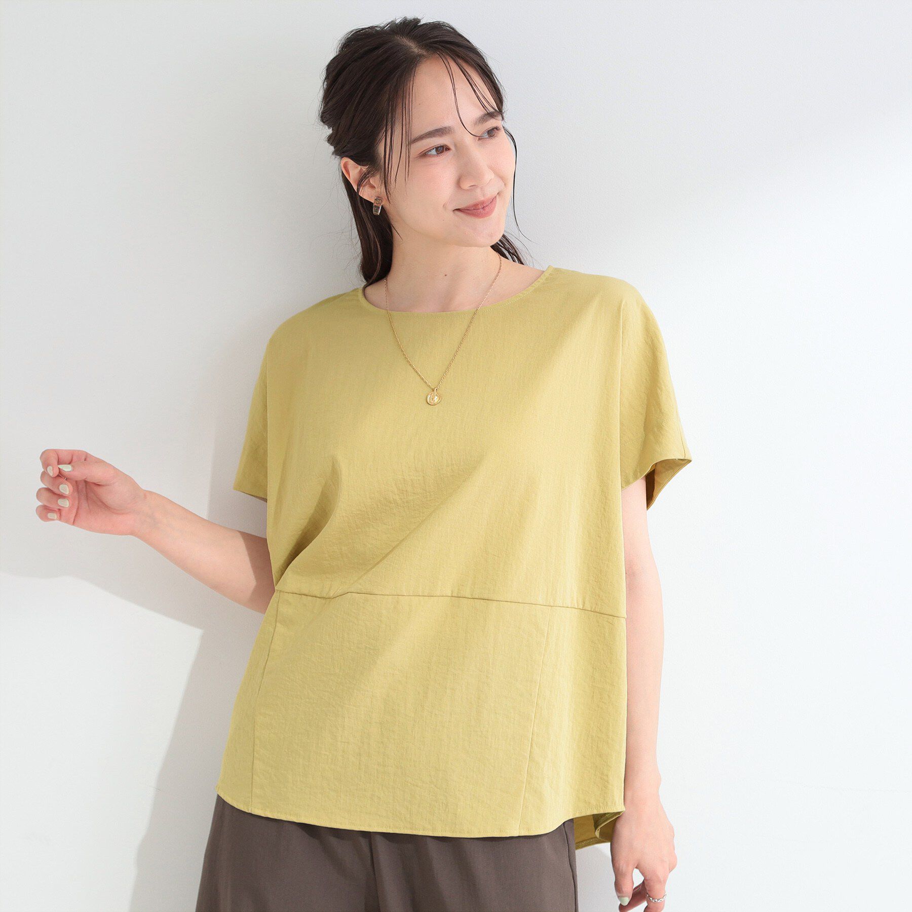 SHOO･LA･RUE「【洗濯機可/セットアップ可】軽凛(かろりん) シンプル上品 ひんやり切替コクーントップス」|Tシャツ・カットソー|