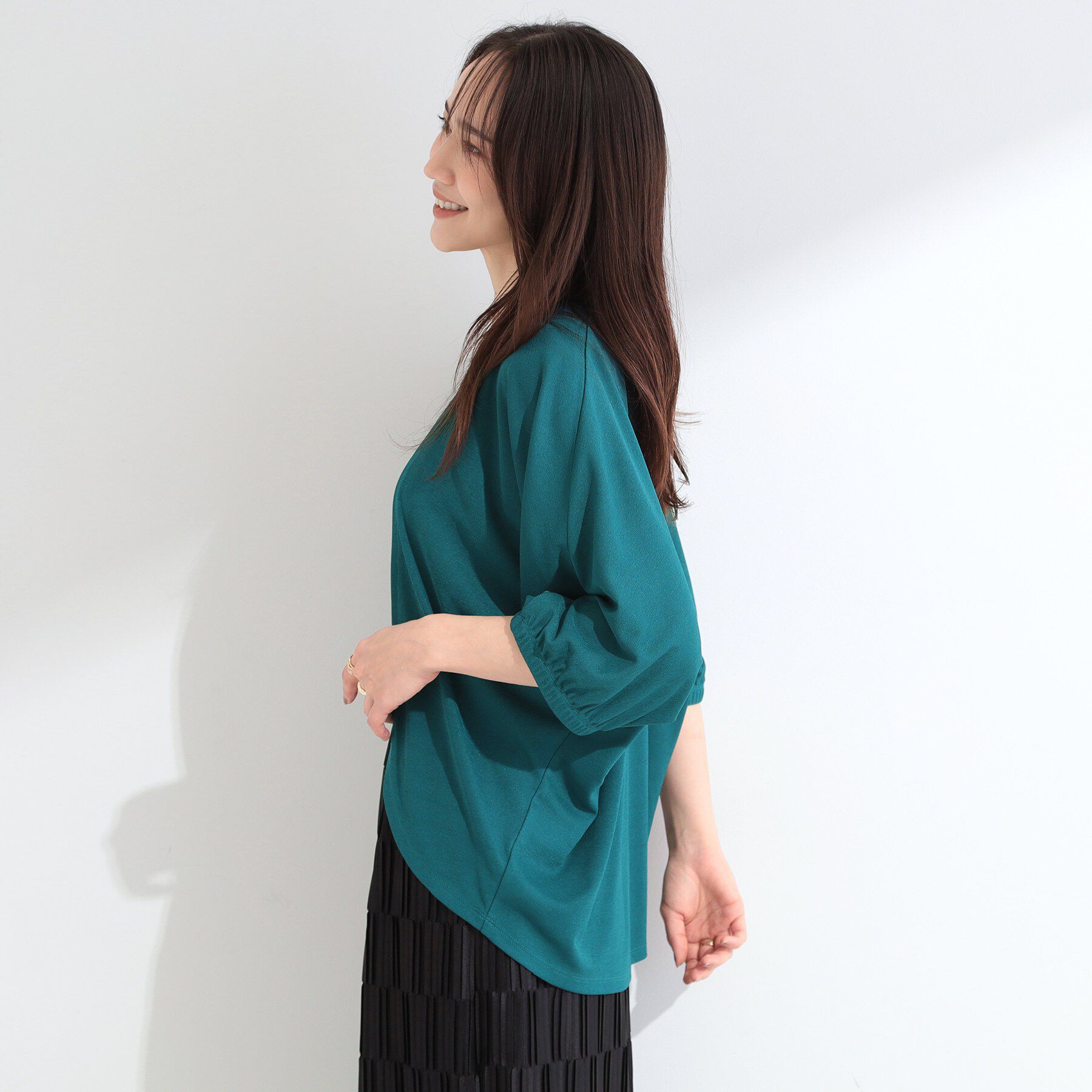 SHOO･LA･RUE「【ひんやり/UV/体型カバー】冷房対策にも さらとろ 5分袖ドルマンカーディガン」|カーディガン|