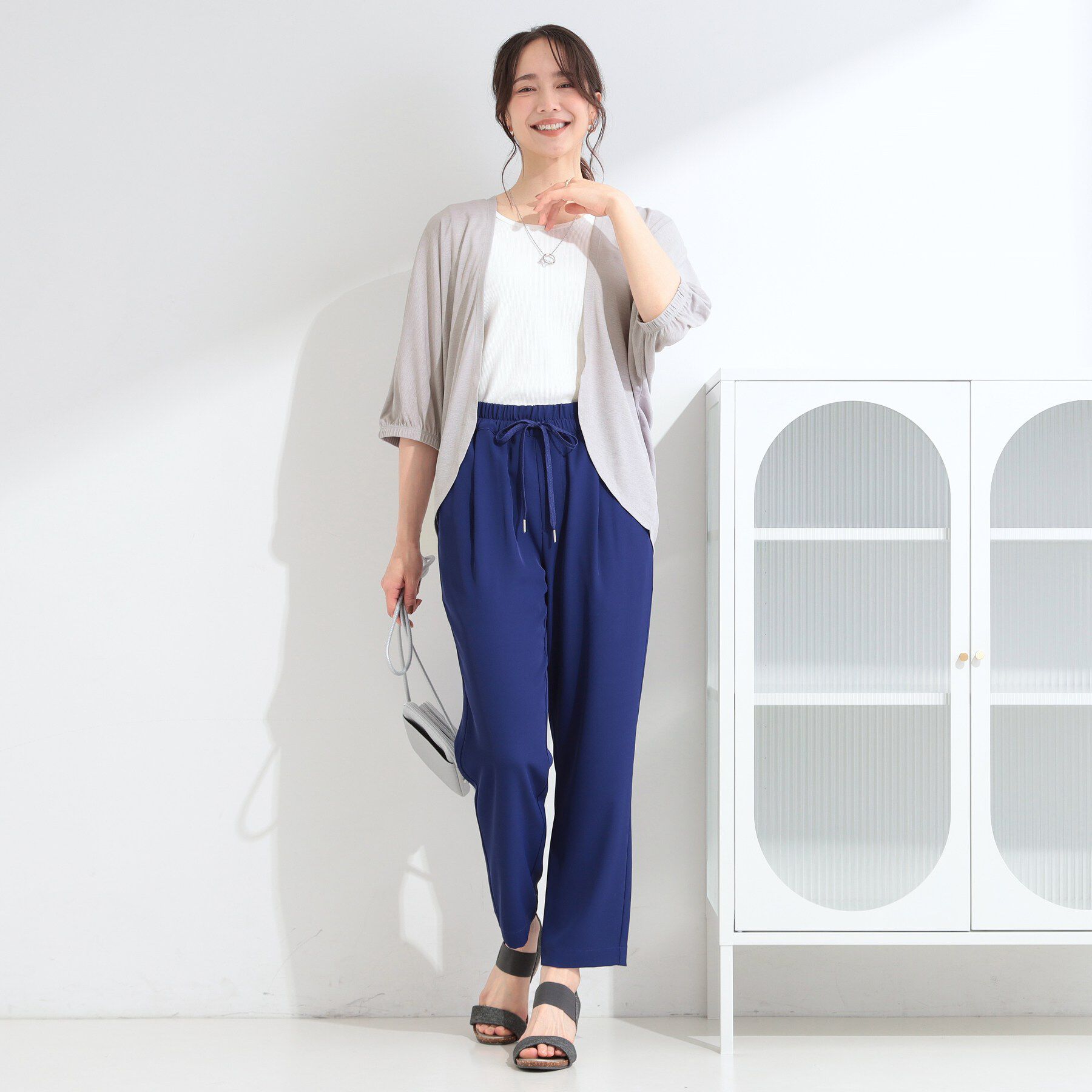 SHOO･LA･RUE「【ひんやり/UV/体型カバー】冷房対策にも さらとろ 5分袖ドルマンカーディガン」|カーディガン|