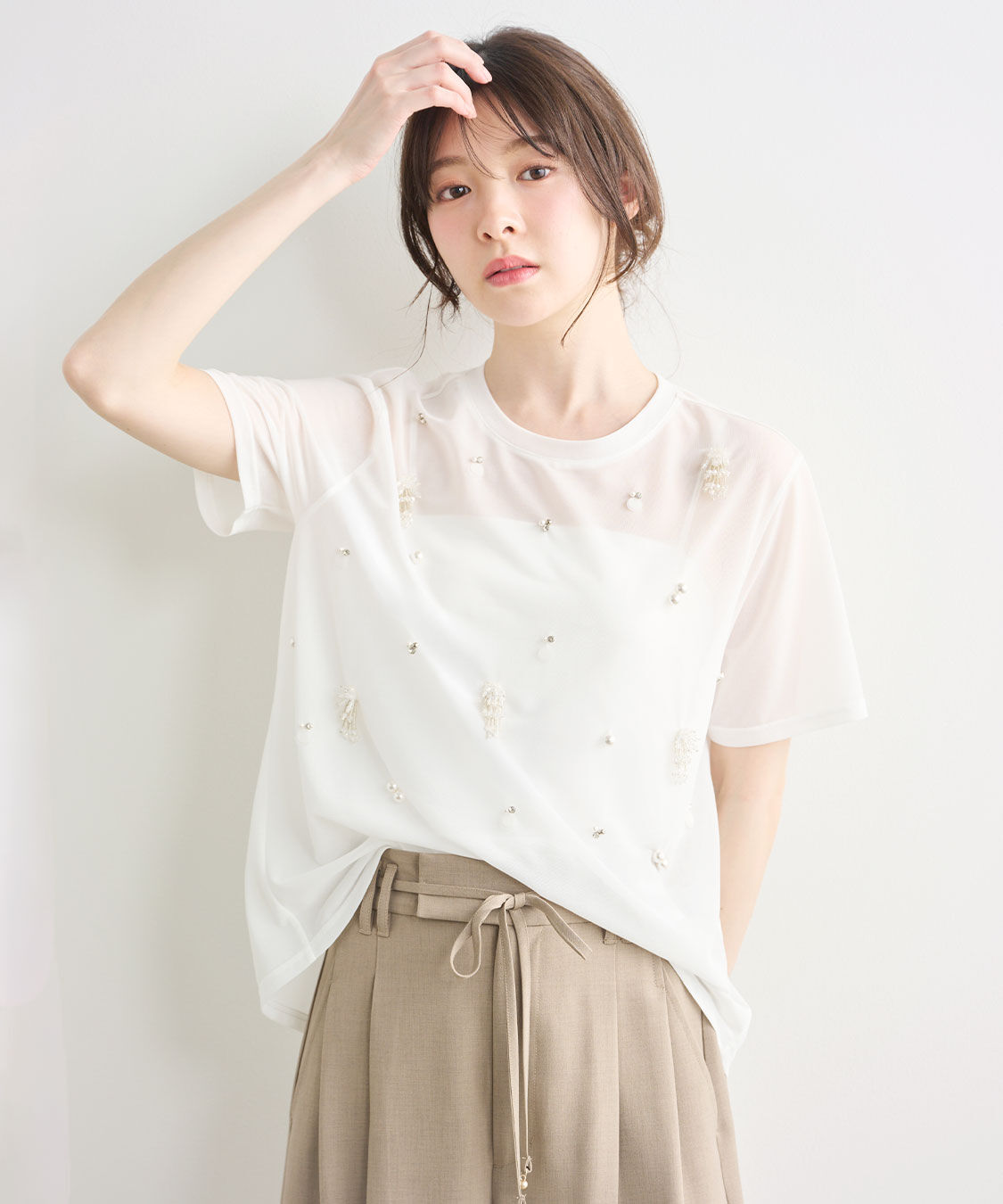 COCO DEAL「ビジューシアーTシャツ」|Tシャツ・カットソー|