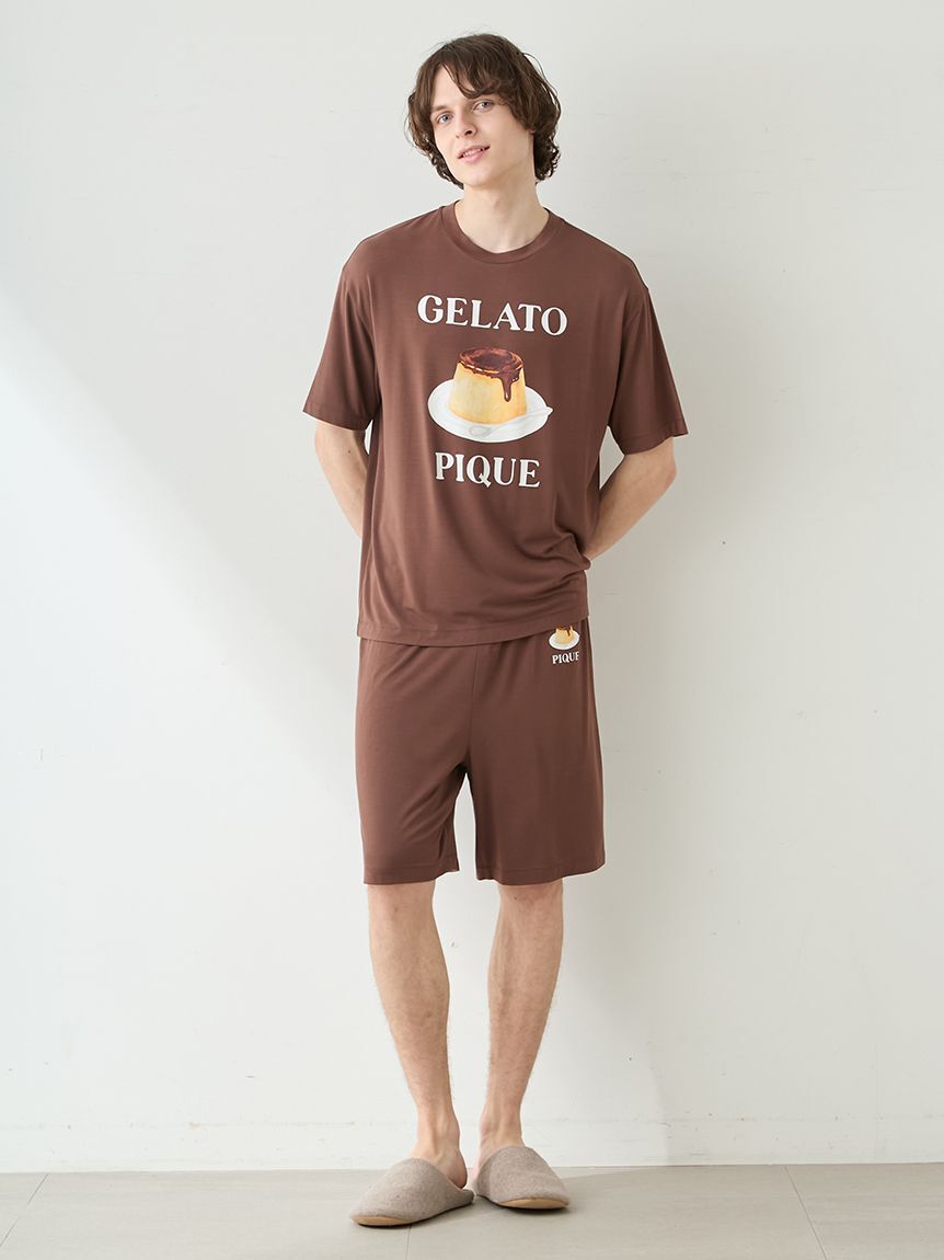 GELATO PIQUE HOMME「【ONLINE限定】【HOMME】【接触冷感】プリンワンポイントTシャツ&ハーフパンツセット」|ルームウェア|