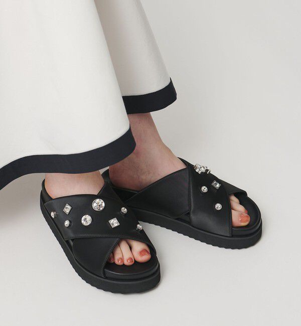 UNITED ARROWS「サテン クロス ビジュー ミュール/サンダル」|サンダル|