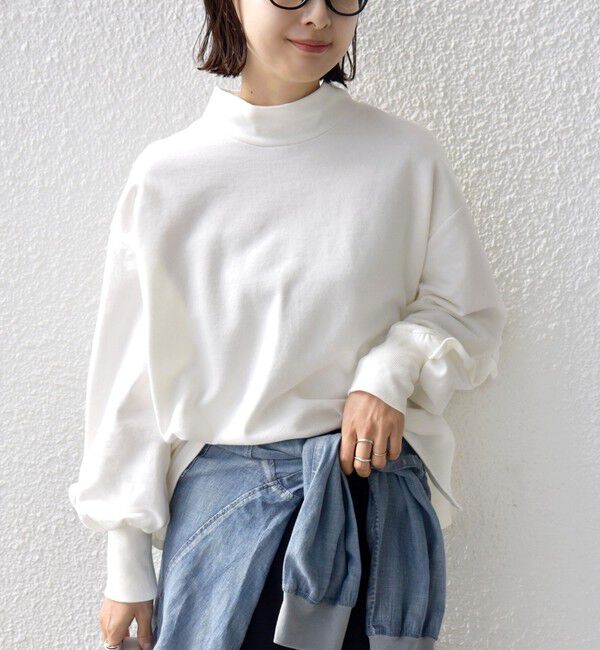 SHIPS for women「【WEB限定】〈手洗い可能〉モックネック 袖 フリル デザイン ミニ 裏毛 プルオーバー」|Tシャツ・カットソー|