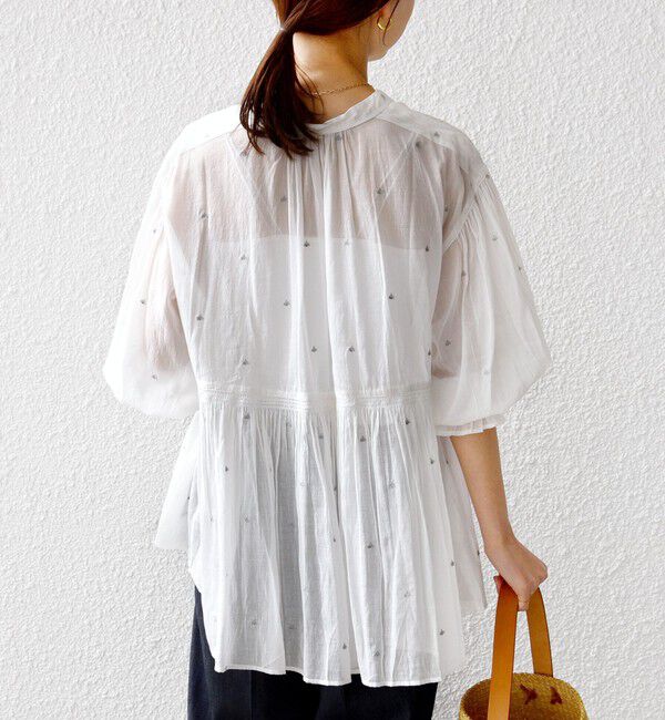 SHIPS for women「〈手洗い可能〉コットン オーガンジー リーフ 刺繍 袖 フリル ブラウス」|シャツ・ブラウス|