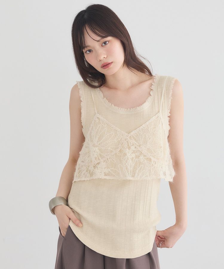 earth music&ecology「ピグメントランダムリブタンクトップ」|キャミソール|