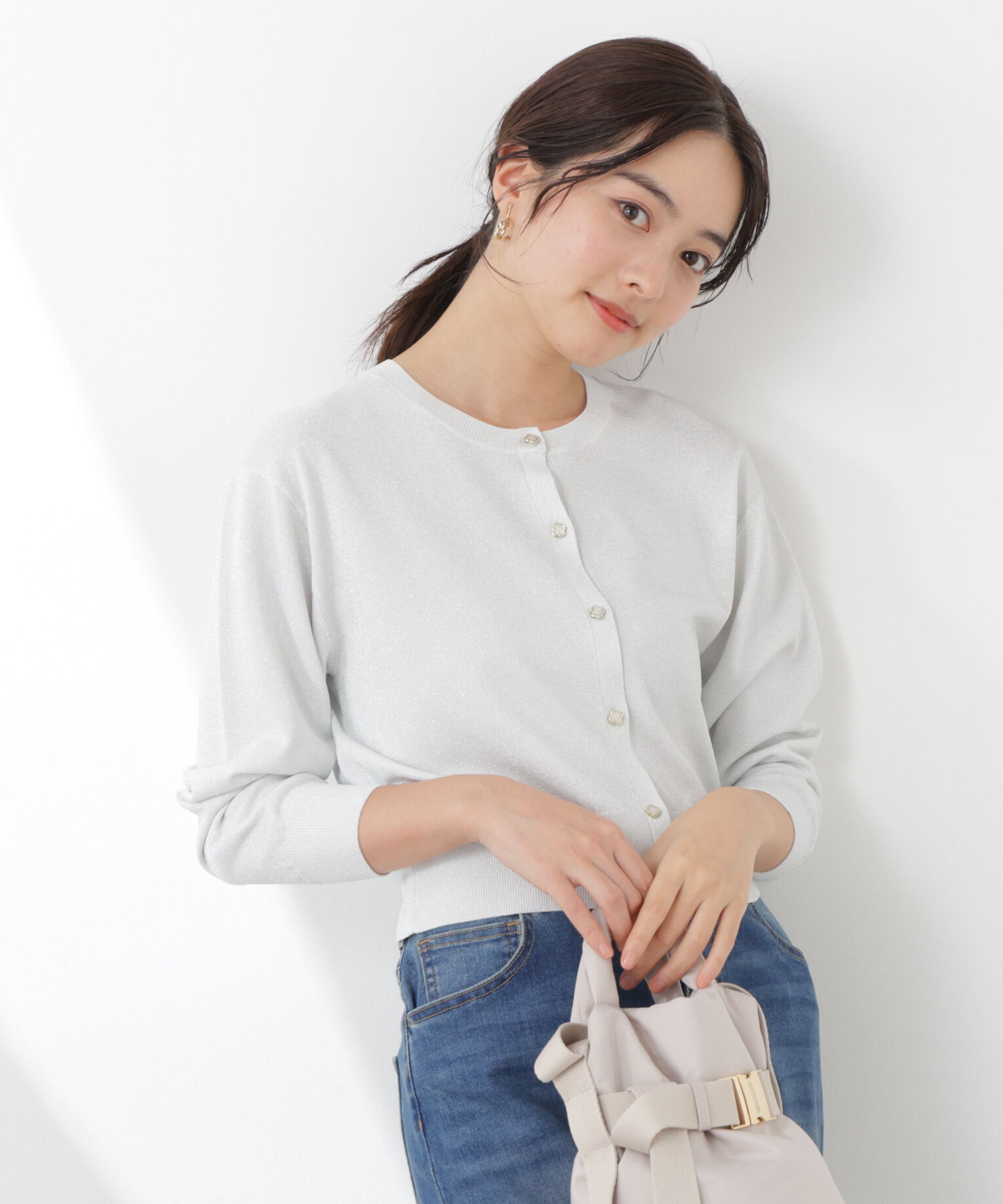 PROPORTION BODY DRESSING「＜ウォッシャブル/UV＞ベーシックカーディガン　26SS」|カーディガン|シルバーラメ