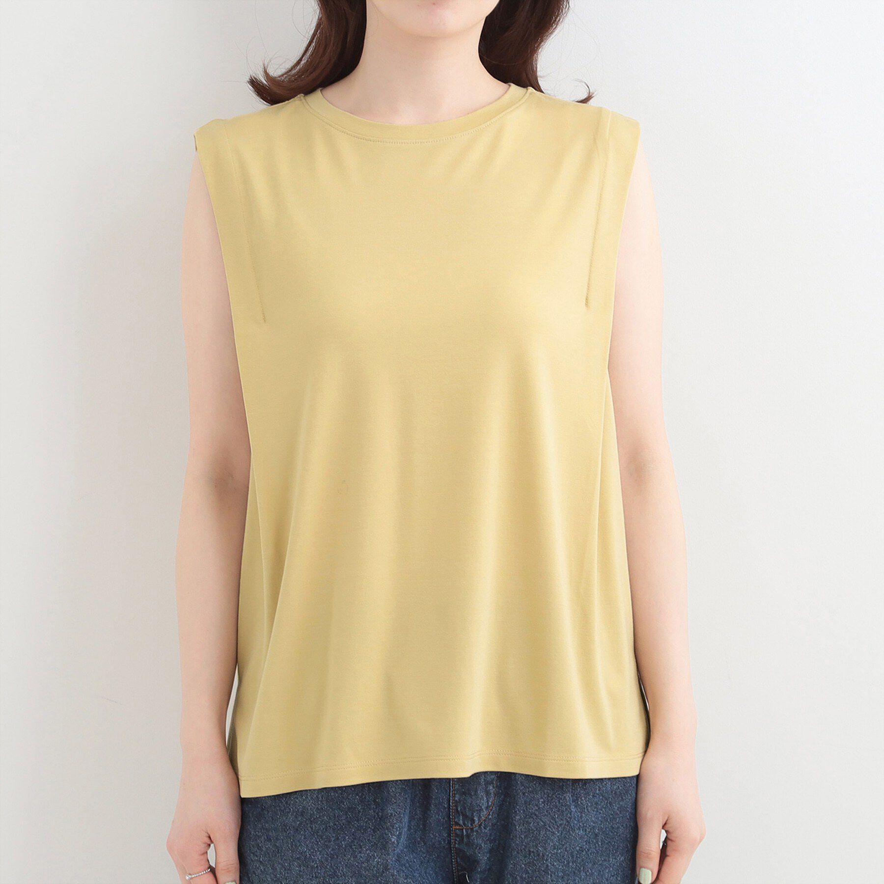SHOO･LA･RUE「【UVカット/接触冷感】上品に涼し気 とろみタックノースリーブトップス」|Tシャツ・カットソー|