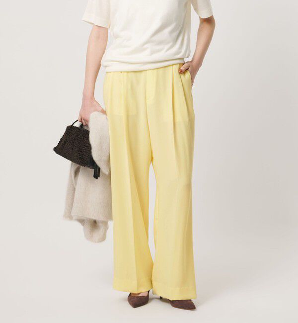 UNITED ARROWS「ポリエステル 2タック ワイドパンツ ‐吸水速乾 帯電防止 接触冷感‐」|スラックス|YELLOW