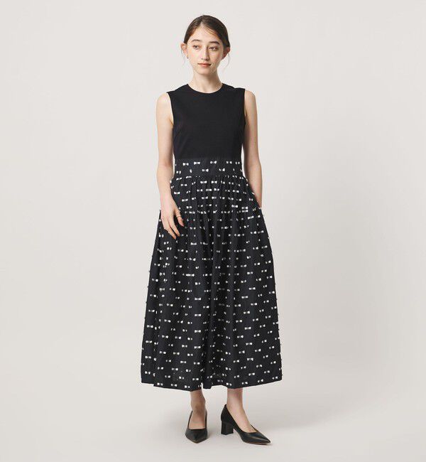 UNITED ARROWS「ドットリボン カットジャガード ワンピース ‐ウォッシャブル‐」|ワンピース|NAVY