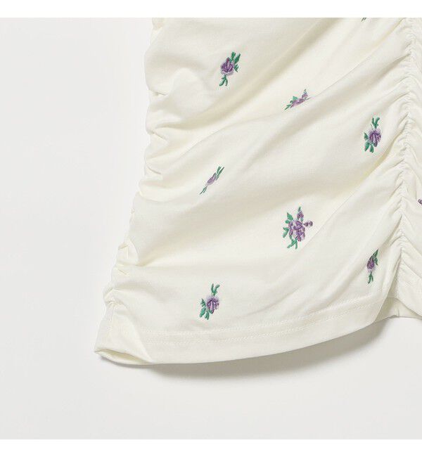 Ray BEAMS 「フラワー 刺繍 シャーリング Tシャツ / 26SS 花柄 洗える コンパクトTシャツ」|Tシャツ・カットソー|