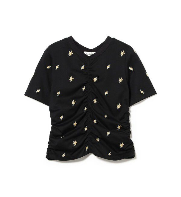 Ray BEAMS 「フラワー 刺繍 シャーリング Tシャツ / 26SS 花柄 洗える コンパクトTシャツ」|Tシャツ・カットソー|